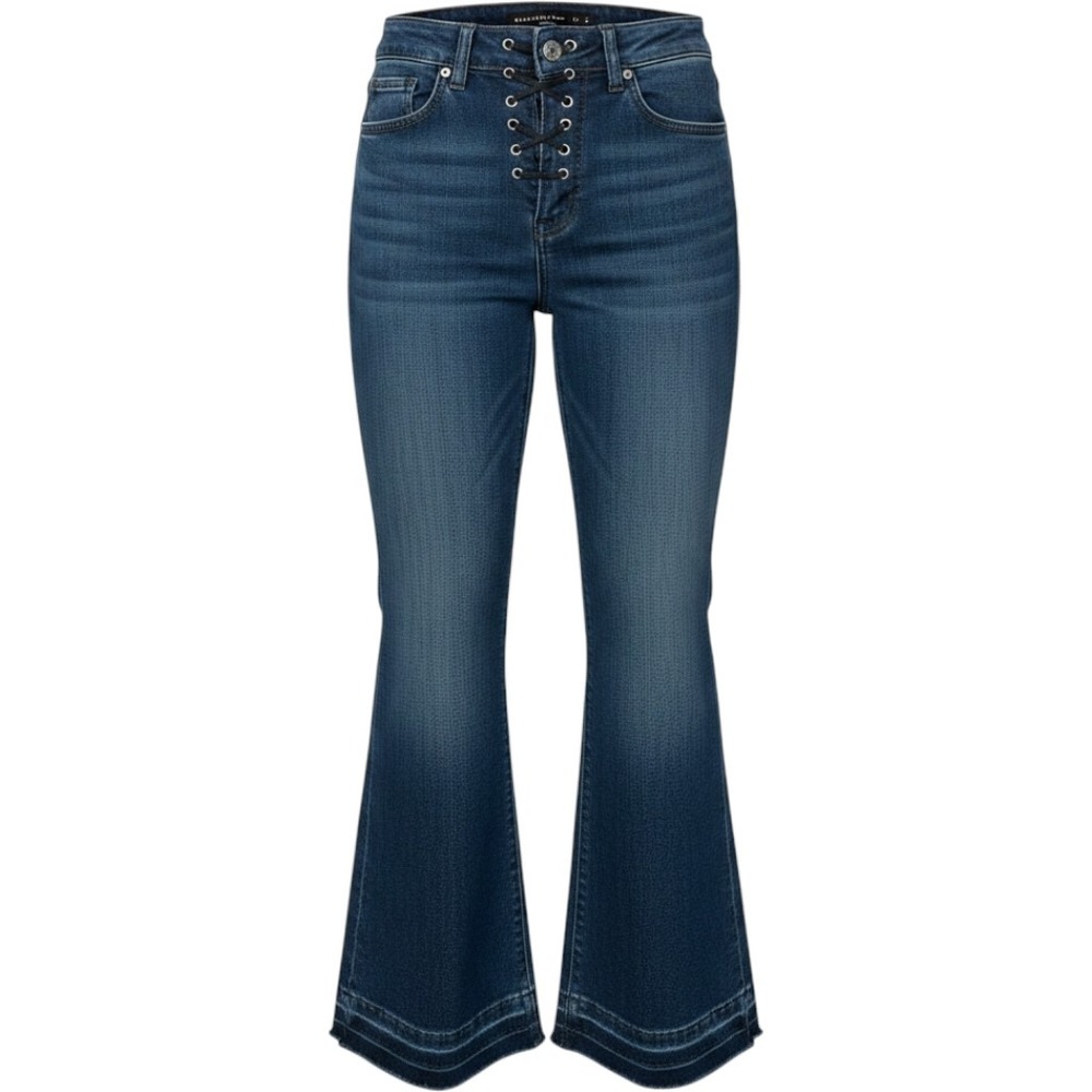 Veronica Beard Jeans Dark Wash Lace Up Front Frayed Hem Flare Jeans Size 27